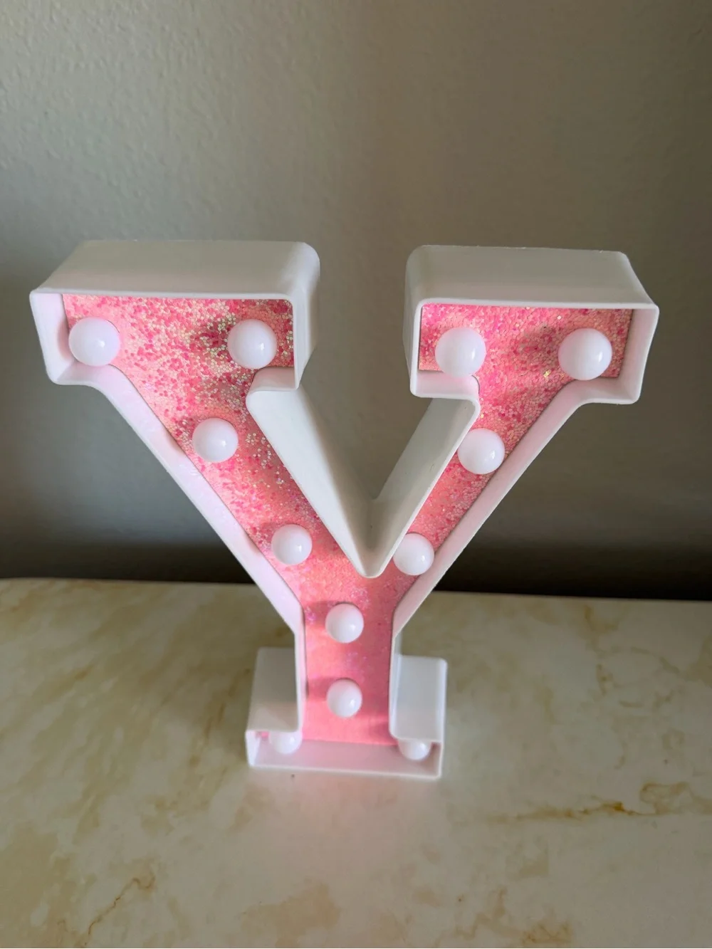 Pink Glitter Marquee Light Up Letter Y - Decorative LED Wall Decor